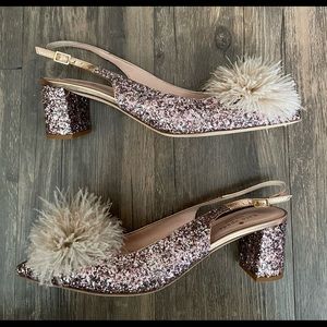 Kate Spade Glitter Pom Heels